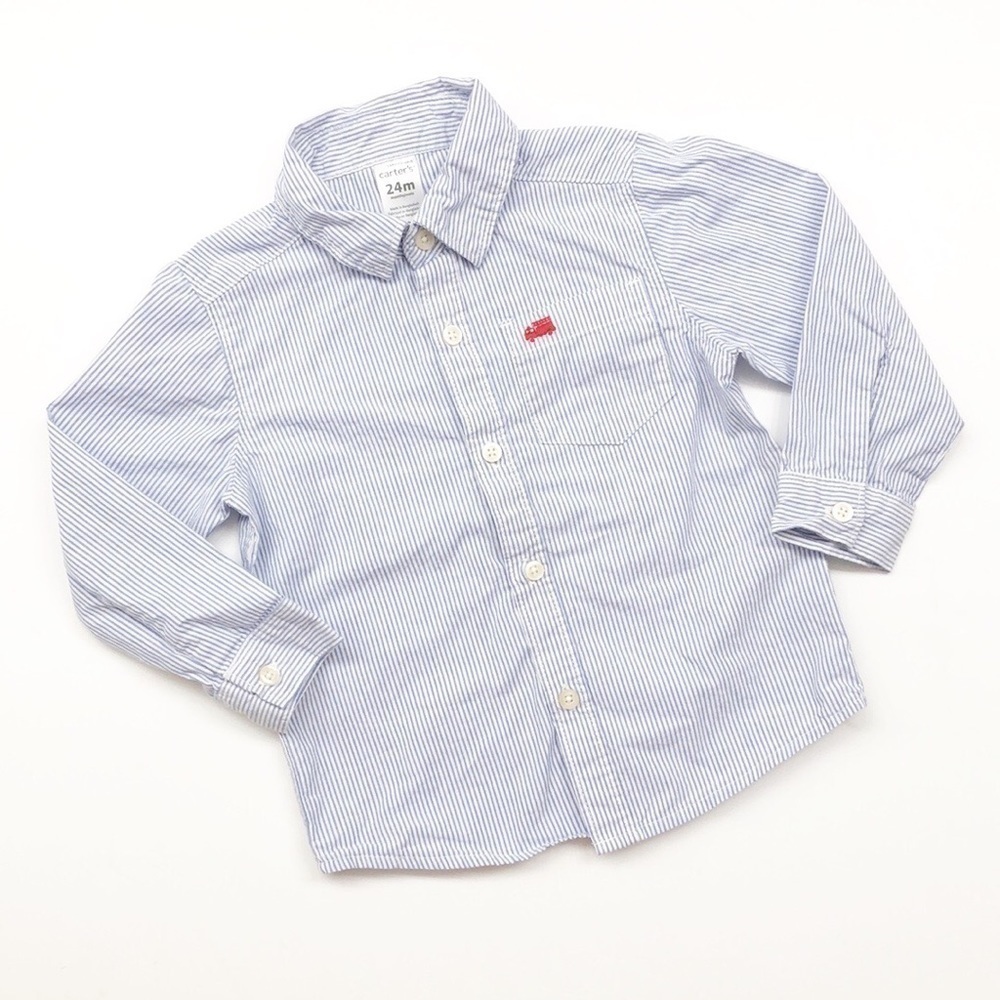 Carter's blue/white striped baby boy long sleeve button down shirt